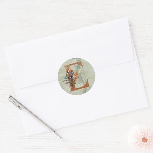 Vintage Steampunk Bloemletter E Ronde Sticker (Envelop)