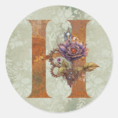 Vintage Steampunk Bloemletter H Ronde Sticker (Voorkant)