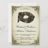 Vintage Steampunk Carnavalsmasker Bruiloft Kaart (Voorkant)