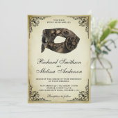 Vintage Steampunk Carnavalsmasker Bruiloft Kaart (Staand voorkant)