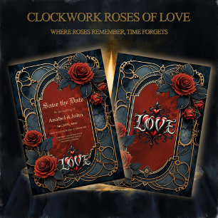 Vintage steampunk elegantie klokwerk Rozen van de Save The Date
