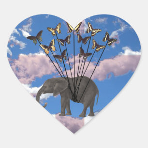 Vintage Steampunk Gifts Elephant and Butterflies Hart Sticker