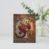 Vintage Steampunk Hearts Gears Wedding Save Date Kaart (Staand voorkant)