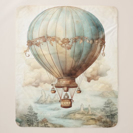 Vintage Steampunk Heet Luchtballon (2) Sherpa Deken (Voorkant)