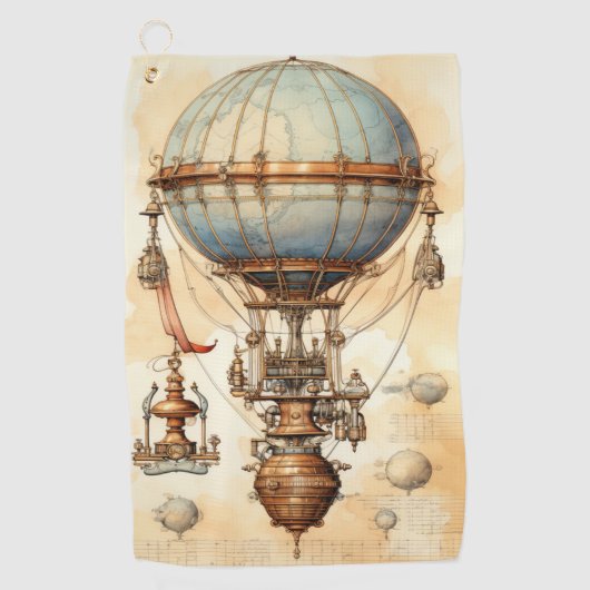 Vintage Steampunk Heet Luchtballon (3) Golfhanddoek (Voorkant)