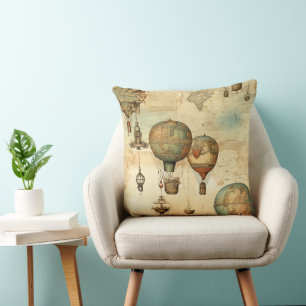 Vintage Steampunk Heet Luchtballon Sepia Kussen