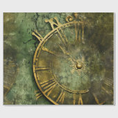 Vintage Steampunk Klokwerk Smaragd Cadeaupapier (Vlak)