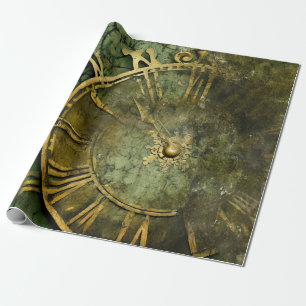 Vintage Steampunk Klokwerk Smaragd Cadeaupapier