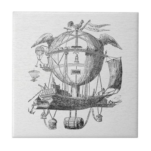 Vintage Steampunk Luchtvaart Ceramic Tegeltje (Voorkant)