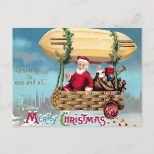 Vintage Steampunk Luchtvaartuig Kerstman 'Groeten' Briefkaart