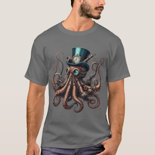 Vintage Steampunk Octopus retro T-shirt (Voorkant)