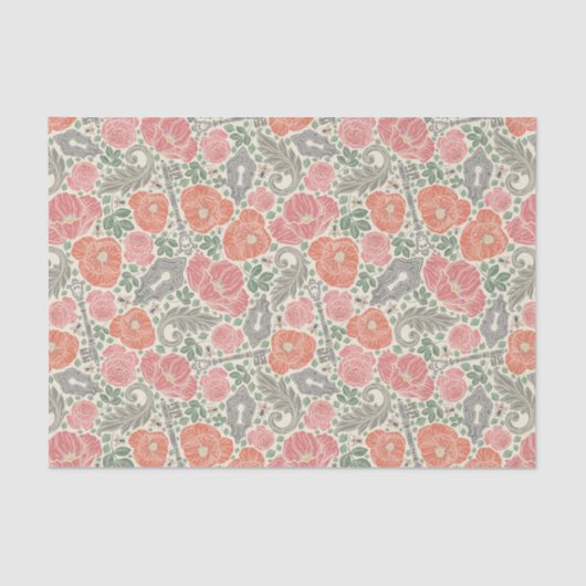 Vintage Steampunk Oude Sleutel Rode Klaproos Tissuepapier (Voorkant)