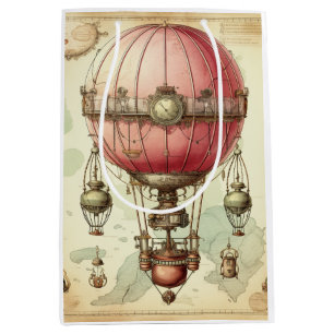 Vintage Steampunk Roze Heet Luchtballon (2) Medium Cadeauzakje