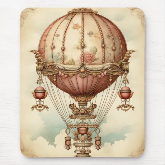 Vintage Steampunk Roze Heet Luchtballon Muismat (Voorkant)