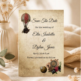 Vintage Steampunk Save the Date | Victoriaans  Kaart