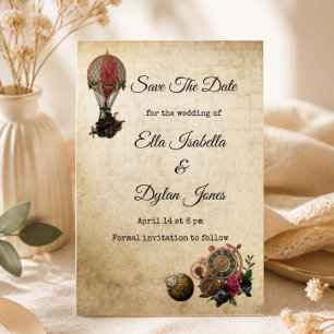 Vintage Steampunk Save the Date Victoriaans Kaart