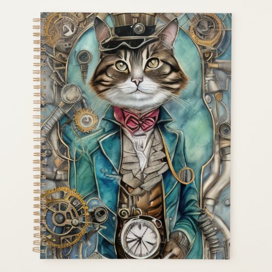 Vintage Steampunk Tabby Kat Planner (Voorkant)