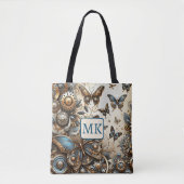 Vintage Steampunk Vlinders Met Monogram Tote Bag (Voorkant)