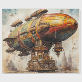 Vintage Steampunk Zeppelin Cadeaupapier (Vlak)