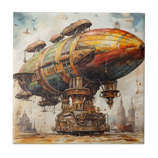 Vintage Steampunk Zeppelin Tegeltje (Voorkant)