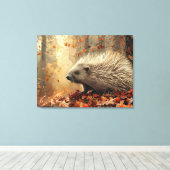 Vintage Stekelvarken in Herfstbladeren 32x24 Canvas Afdruk (Insitu (Houten vloer))