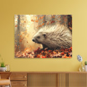 Vintage Stekelvarken in Herfstbladeren 32x24 Canvas Afdruk (Insitu (Woonkamer))