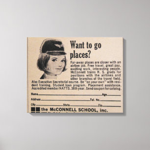 Vintage Stewardess Airline Career Canvas Afdruk