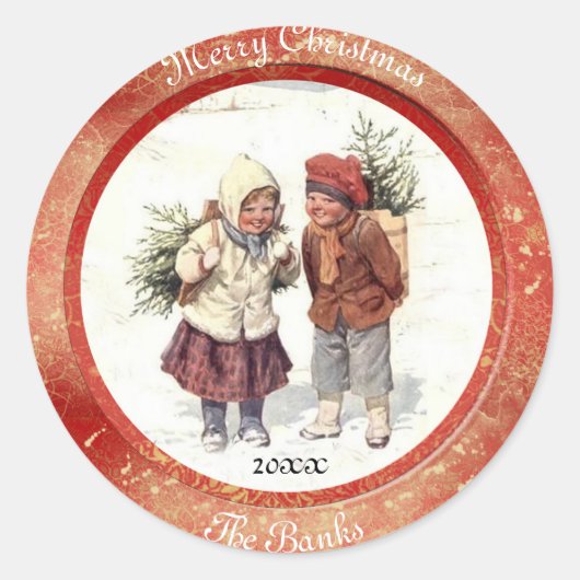 Vintage-Sticker voor kerstmis Ronde Sticker (Voorkant)