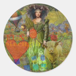 Vintage Stier Klassieke Vrouw Portret Gotische Kun Ronde Sticker