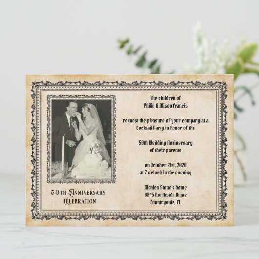 Vintage stijl 50ste verjaardag feest kaart (Staand voorkant)