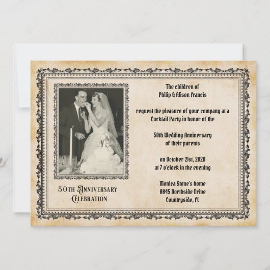 Vintage stijl 50ste verjaardag feest kaart (Voorkant)