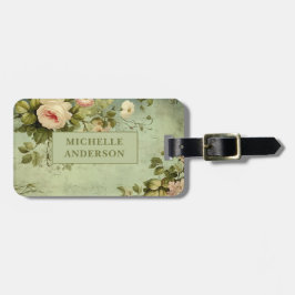 Vintage stijl bloemrozen bagagelabel