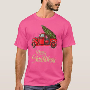 Vintage Stijl Boerderij Rode Truck Met Kerstboom M T-shirt