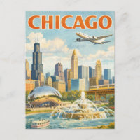 Vintage stijl Chicago reis ansichtkaart