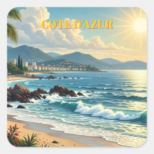 Vintage Stijl Cote D'Azur Franse Reizen Vierkante Sticker