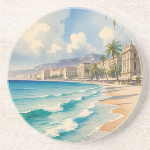 Vintage Stijl Cote D'Azur Franse Reizen Zandsteen Onderzetter