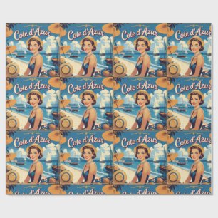 Vintage stijl Cote D'Azur strandmeisje Cadeaupapier