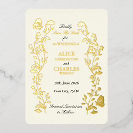 Vintage stijl Crème en goud Save The Date Folie Uitnodiging