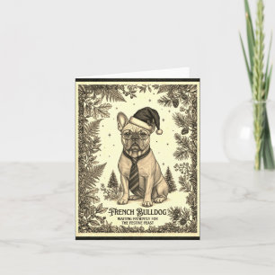 Vintage stijl Franse Bulldog Kerstkaart met Bio Kaart