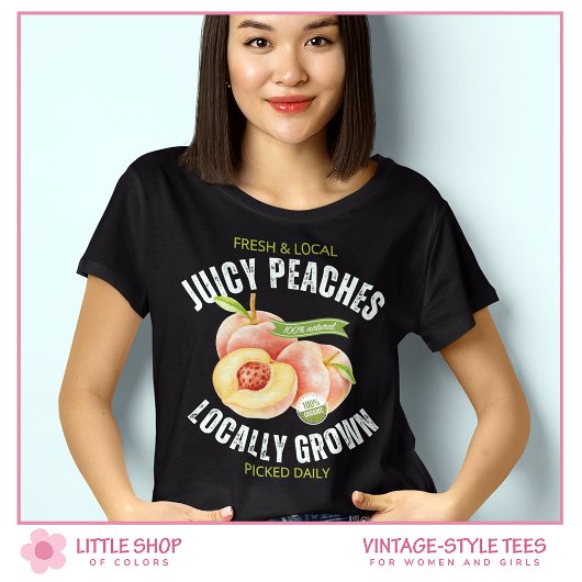 Vintage Stijl Fruit Perziken T-shirt