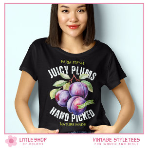 Vintage Stijl Fruit Pruimen T-shirt