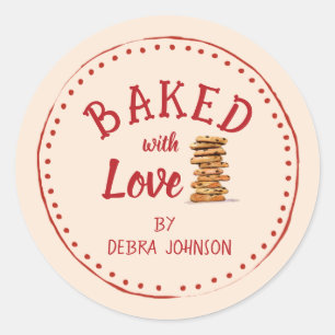 Vintage stijl 'gebakken met liefde' Kerstkoek Ronde Sticker