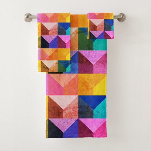 Vintage stijl, geometrisch driehoek ontwerp bad handdoek (Insitu)