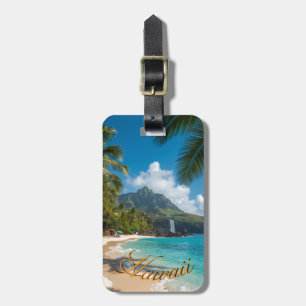 Vintage stijl Hawaiaanse blauwe zee palmen lucht r Bagagelabel