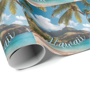 Vintage stijl Hawaiaanse blauwe zee palmen lucht r Cadeaupapier