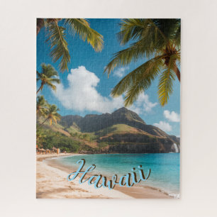 Vintage stijl Hawaiaanse blauwe zee palmen lucht r Legpuzzel