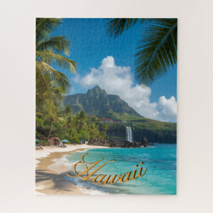Vintage stijl Hawaiaanse blauwe zee palmen lucht r Legpuzzel