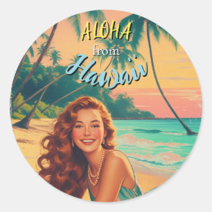 Vintage stijl Hawaiaanse reis Aloha uit Hawaï Ronde Sticker