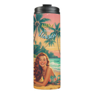Vintage stijl Hawaiaanse reis Aloha uit Hawaï Thermosbeker