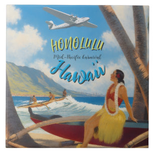 Vintage stijl Hawaiaanse reis Honolulu Hula-meisje Tegeltje
